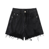 Women Shorts Ripped Burr Black Denim Shorts