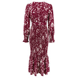 Women Date Dress Long Dress Leopard Print V-neck Belt Printed Fishtail Skirt