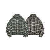 Unisex Jacket Vintage Plaid Lapel Jacket for Men and Women Loose Overalls