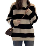 Women Knitwear Autumn and Winter Striped round Neck Sweater Loose Sweater