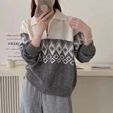 Women Knitwear Fall and Winter Lapels Sweater Loose Retro Cardigan