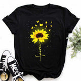 Maycaur Women's T-shirt Casual Kawaii Sunflower Butterfly