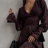 Women Dress Autumn Winter Retro Elegant Floral Dress