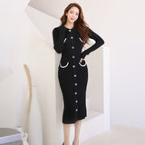 Women Maxi Dress Autumn and Winter Cardigan Long Knitted Dress Woolen Skirt