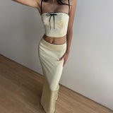 Women Tops Spring Bare Midriff Slim Fit Two-Piece Set Sexy Camisole Mid-Length Dress Set