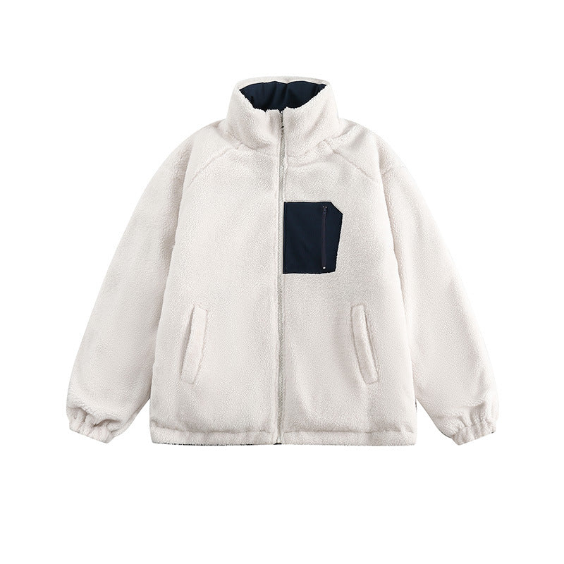 Unisex Winter Cotton Coat Vintage Double-Sided Wear Loose and Warm Pocket Cashmere Cotton-Padded Coat