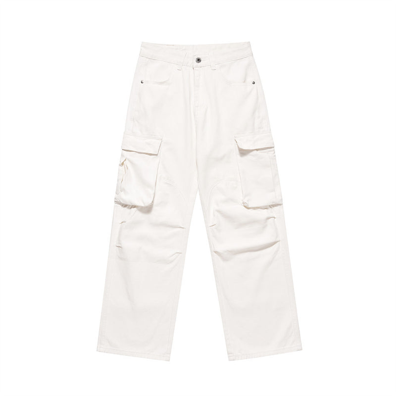 Men Sweatpants Casual Pants Men's Loose Knee Pleated Wide-Leg Straight Trousers