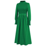 Women Date Dress Stand Collar Long Sleeve Skirt