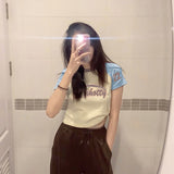 Women T-shirt Letter Printing Casual Short Midriff-Baring Top