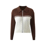 Women Sweater Knitwear Fall and Winter Lapels Twist Long Sleeve Zipper Sweater