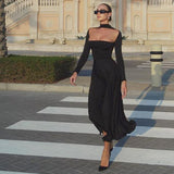 Women Dresse Autumn and Winter Black Dress Long Dress