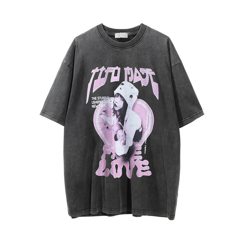 Men Vintage T-Shirt Figure Head Print Short Sleeve T-shirt