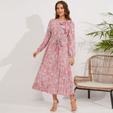 Women Date Dress Autumn and Winter Leisure Floral Print Long Sleeve Dress
