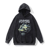 Men Hoodie Hip Hop Portrait Printing Washed Hooded Sweater