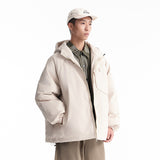 Unisex Winter Cotton Coat Pocket Decorative Hooded down Jacket Retro Warm down Jacket