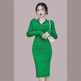 Women Maxi Dress Autumn and Winter Turtleneck Long Sleeve Narrow Knitted Dress
