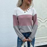Women Knitted Sweater Spring and Autumn Pullover Multicolor V-neck Sweater