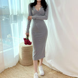 Women Dresses Fall V-neck Hooded Dress Casual Sexy Dress