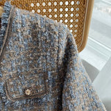 Women Woolen Coat Vintage Tweed Classic Style Raw Edge Shoulder Coat