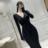 Women Dresses V-neck Long-Sleeve Dress Long Dress Sexy