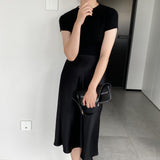 Women Knitted T-shirt round Neck Short Sleeve T-shirt Slim Fit Sweater