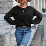 Women Knitted Sweater for Autumn and Winter Black Lace Stitching