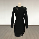 Women Evening Dress Autumn Dress Long Sleeve Sexy Gauzy Gown Bandage One-Piece Dress
