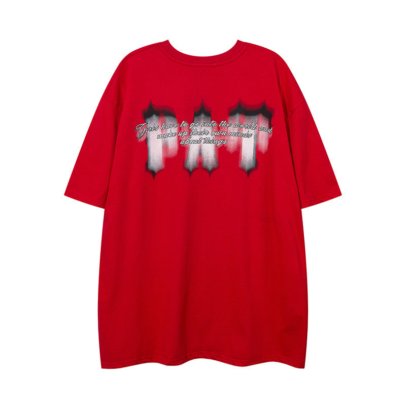 Men T Shirt Alphabet Graffiti Print Couple Short Sleeve T-shirt