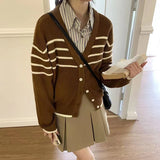 Women Knitwear Autumn and Winter Striped Sweater Loose Casual Knitted Cardigan