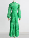 Women Dresses Spring Dress Stand-Collar Hollow-out Dress (Qymy0409)