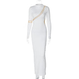 Women Dresses Winter Sexy Cutout Back Slit Long Sleeve Dress