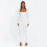 Women Jumpsuit Spring and Autumn Long Sleeve Square-Neck Slim Fit One-Piece Trousers