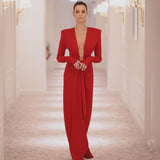 Women Dress Autumn and Winter Black Long Sleeve Ring V-neck Dress