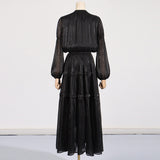 Women Dresses Vintage Spring round Neck Lantern Sleeve Dress (Qymy0409)