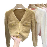 Women Knitted Cardigan Autumn and Winter V-neck Waterproof Slim-Fit Long-Sleeved Knitted Cardigan Sweater