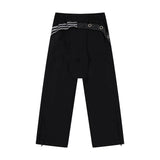 Men Sweatpants Loose Wide-Leg Pants Striped Stitching Tooling Straight Casual Trousers