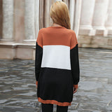 Women Knitted Sweater Autumn and Winter Long Sleeve Color Matching Sweater Cardigan Long