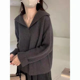 Women Knitwear Fall and Winter Lapels Solid Color Knitwear Loose Sweater