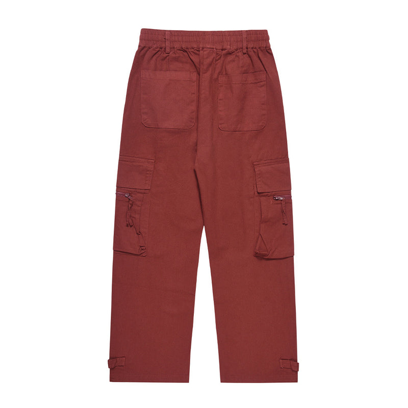 Men Sweatpants Multi-Pocket Loose Function Straight-Leg Wide-Leg Pants