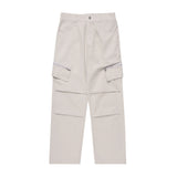 Men Sweatpants Zipper Workwear with Pocket Casual Trousers Solid Color Pleated Straight-Leg Pants