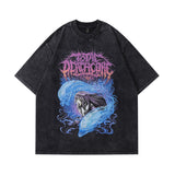 Men T Shirt Spider Print Washed Short Sleeve T-shirt