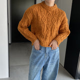Women Winter Knitted Sweater Crew Neck Twist Loose-Fitting Long Sleeve Sweater X1925