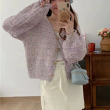 Women Knitwear Autumn and Winter V-neck Sweater Loose Retro Knitted Cardigan