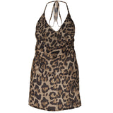 Women Dresses Summer Leopard Print Sexy Backless V-neck Dress