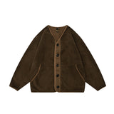 Unisex Winter Cotton Coat Autumn Polar Fleece Collarless Jacket Vintage Top