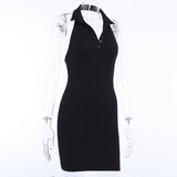 Women Dresses Summer V-neck Sleeveless Backless Slim Fit Sexy Hip Skirt (Bla0420)