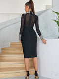 Women's Evening Dress Autumn Turtleneck Long Sleeve Mesh Hip Skirt