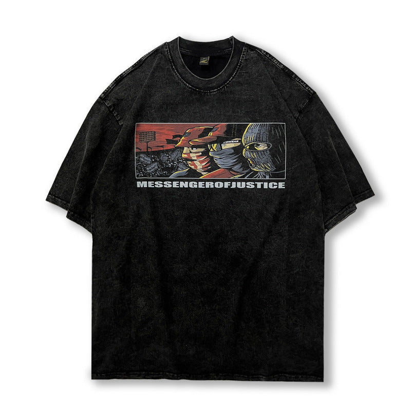 Men T Shirt Worn Looking Washed-out Short Sleeve T-shirt Men Hip Hop Loose