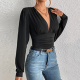 Women Jumpsuit Spring and Summer Sexy V-neck Slim-Fit Long Sleeve Jumpsuit