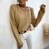 Women Knitted Sweater Casual Solid Color Long Sleeve round Neck Sweater
